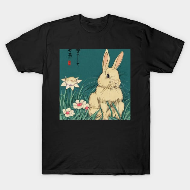 American Fuzzy Lop Rabbit Baby Bunny with White Flowers T-Shirt by wigobun